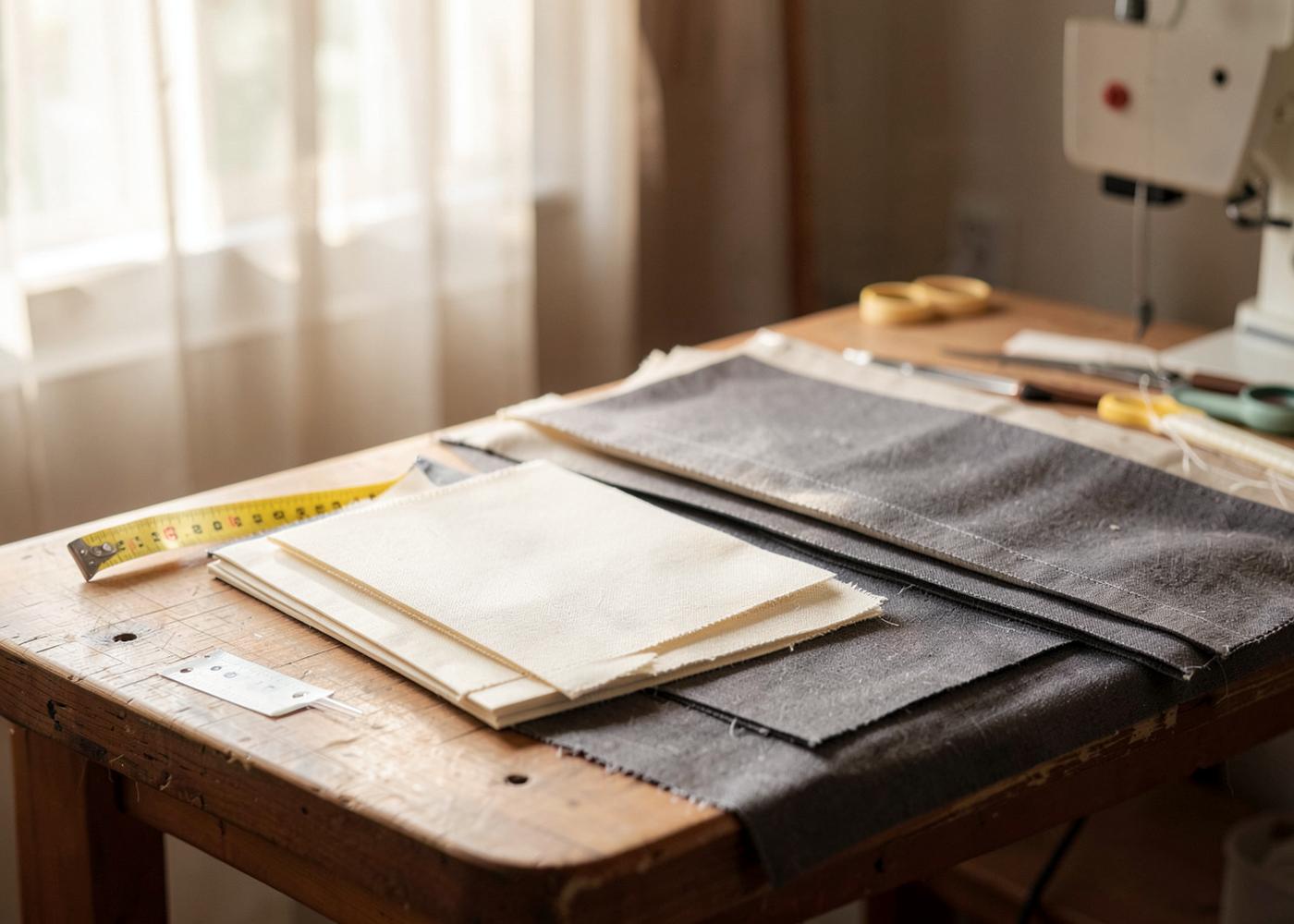 Measuring tape and fabric samples for curtain measurement
