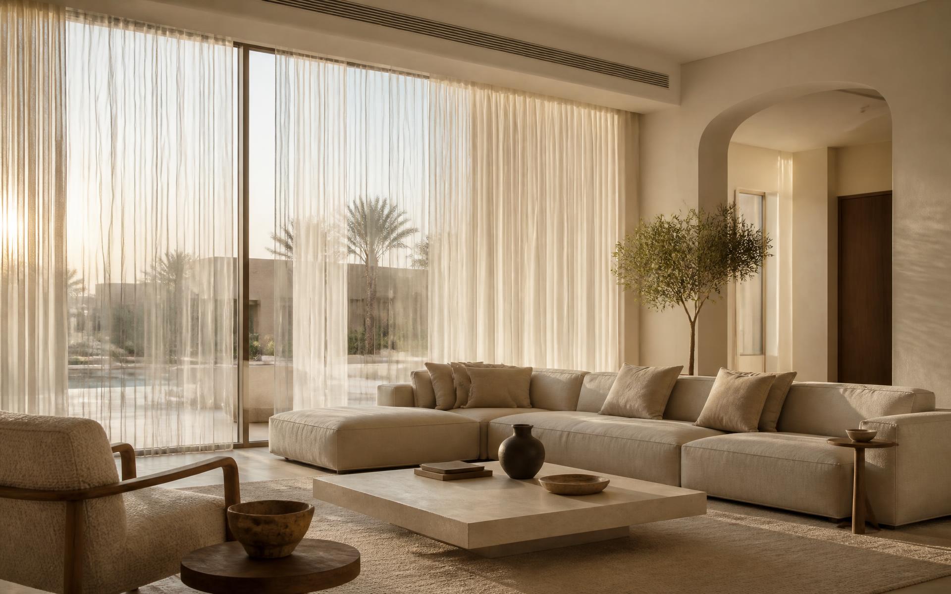 Villa living room with wave curtains in Dammam