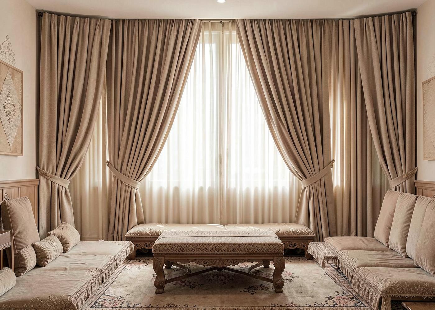 Pleated majlis curtains compared with wave curtains